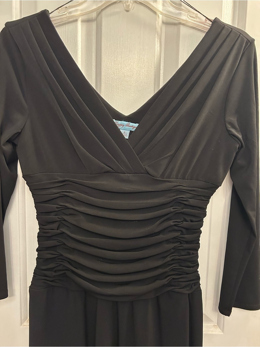 Maggy Boutique Black Long-Sleeve Ruched Faux-Wrap Dress